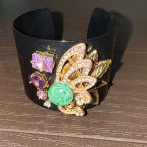 Juicy Couture Black and Gold Bracelet with Green and Purple Accents